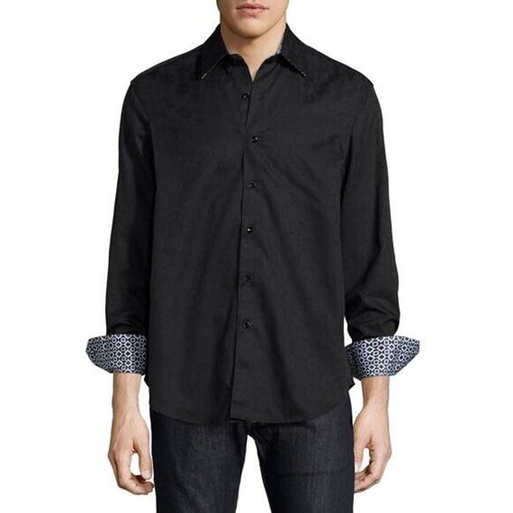 Robert Graham Men's Cullen Jacquard Long-Sleeve Black Button Down Shirt Size 2XL